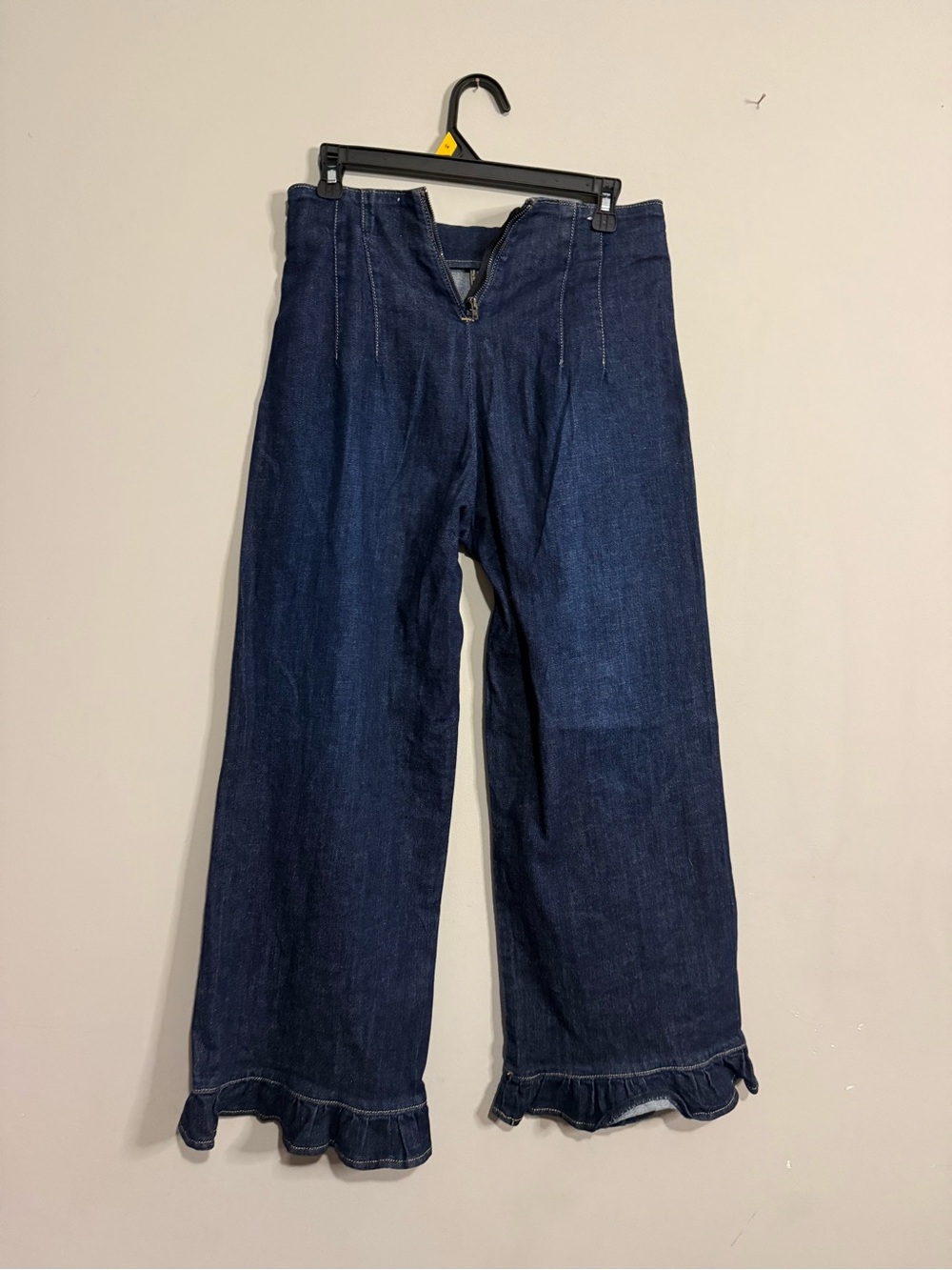 Maeve The Collette Anthropologie Women’s Dark Blue Wide Leg Jean with Ruffle Hem